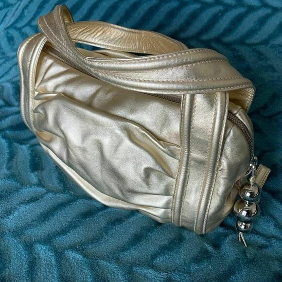 Sergio Rossi Italy Shoulder Bag Gold Baguette Handbag Charm Leather Purple Linin - Picture 3 of 7